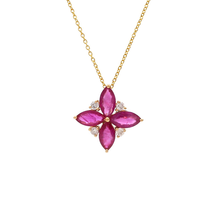 Ruby Floral Shape Diamond Pendant Gold - qivii