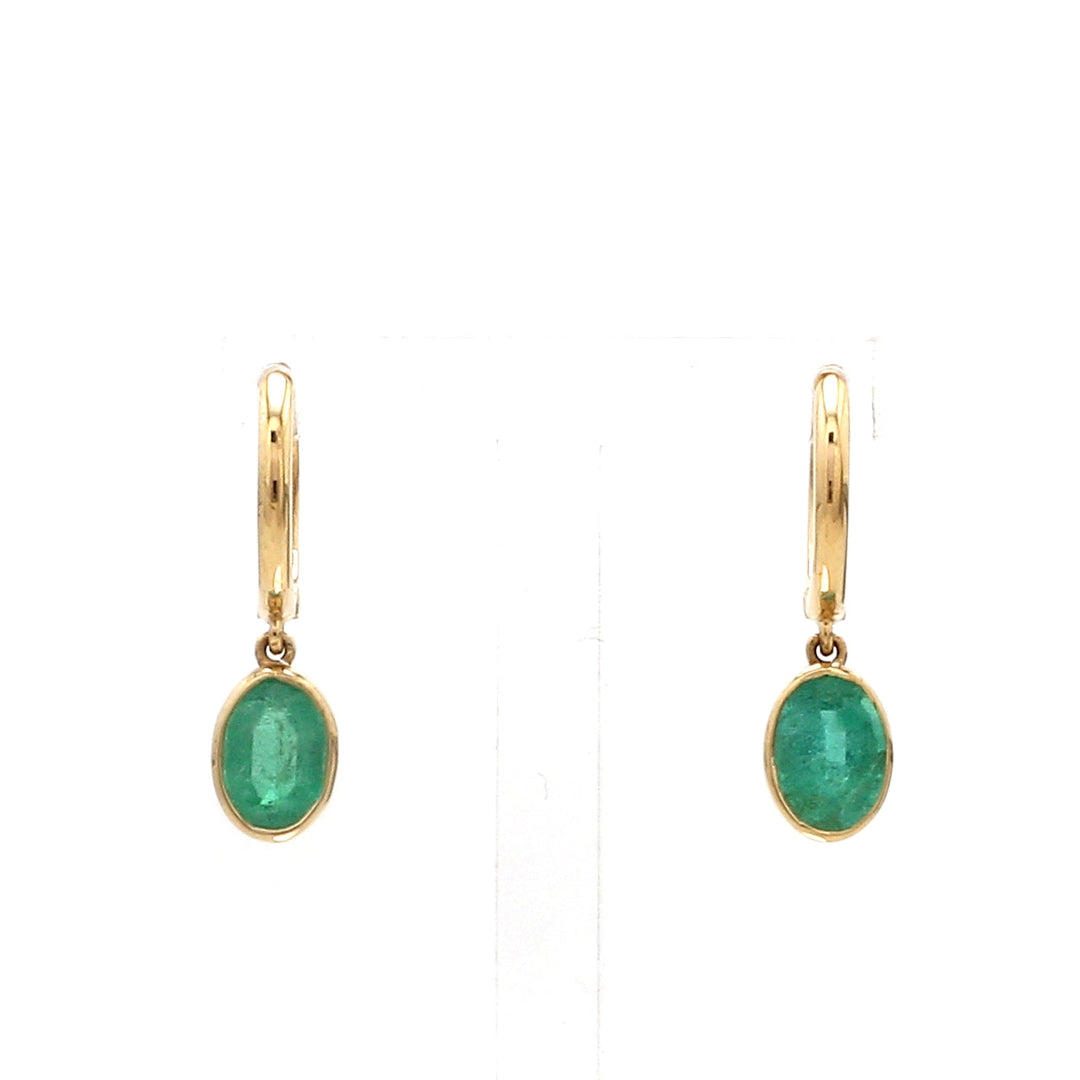 Emerald Oval Bezel Set Mini Earrings - qivii