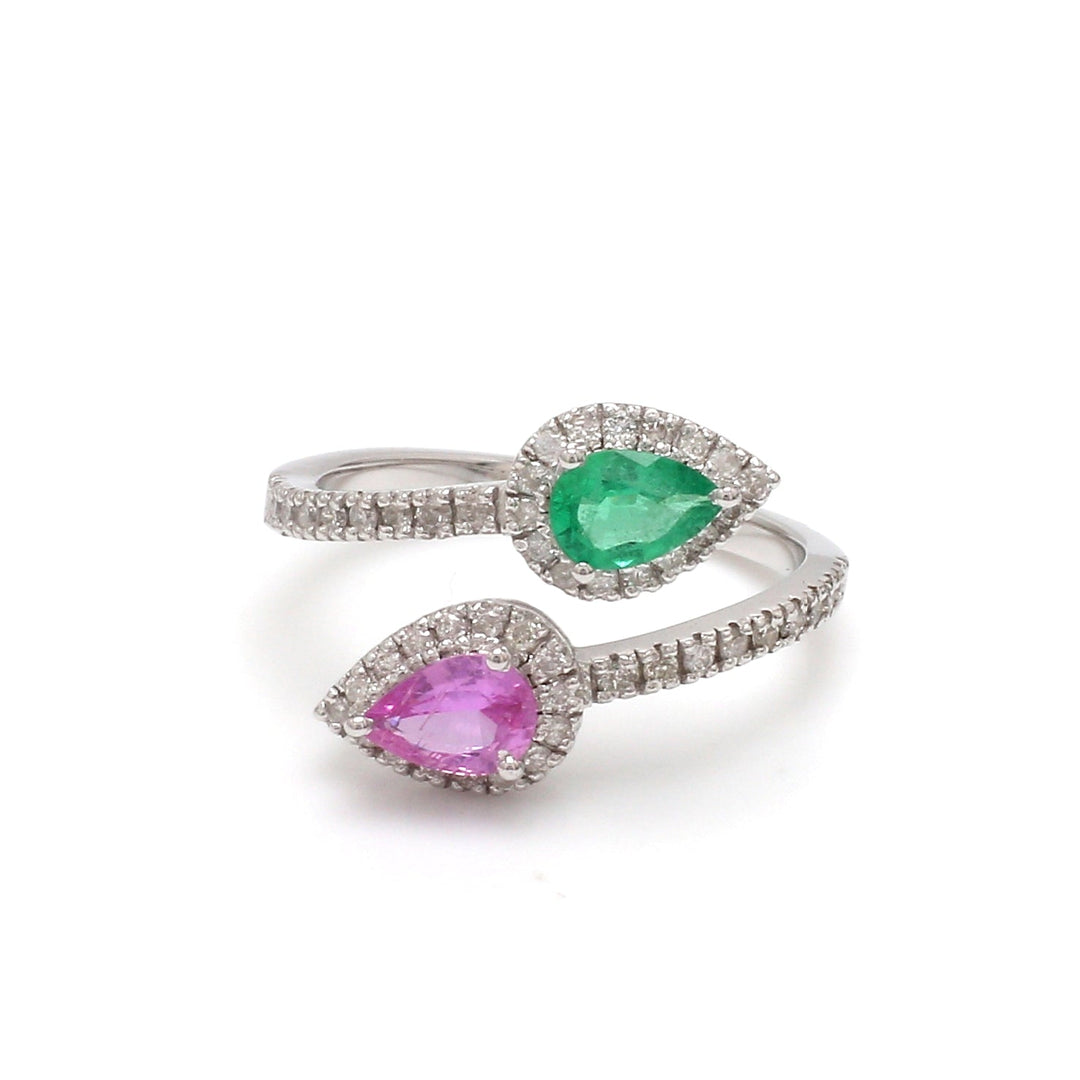 Emerald Pink Sapphire Diamond Pear Ring - qivii