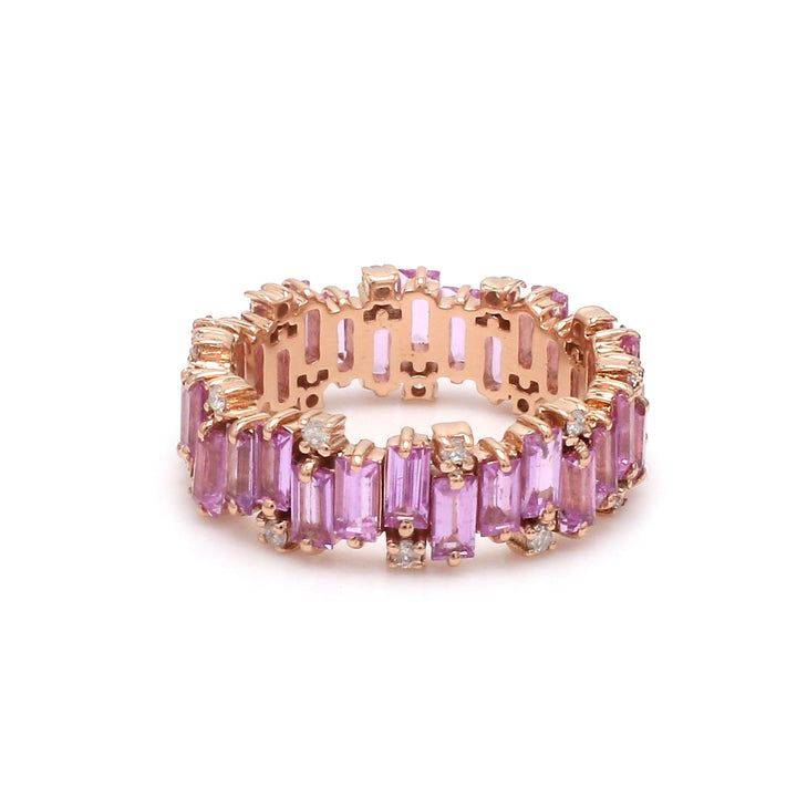 Pink Sapphire Baguette Cut Diamond Ring - qivii