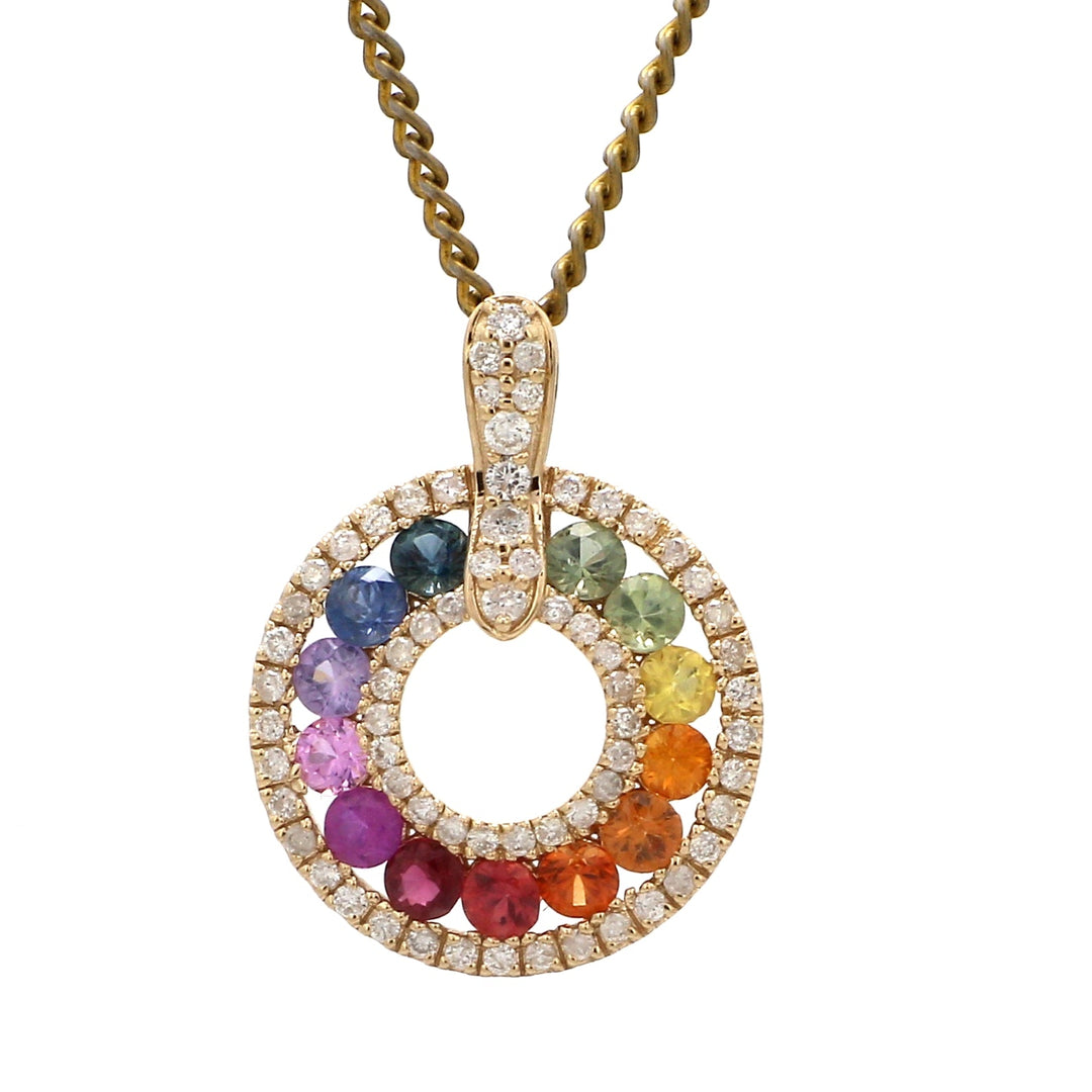 Rainbow Sapphire Round Disc Pendant - qivii