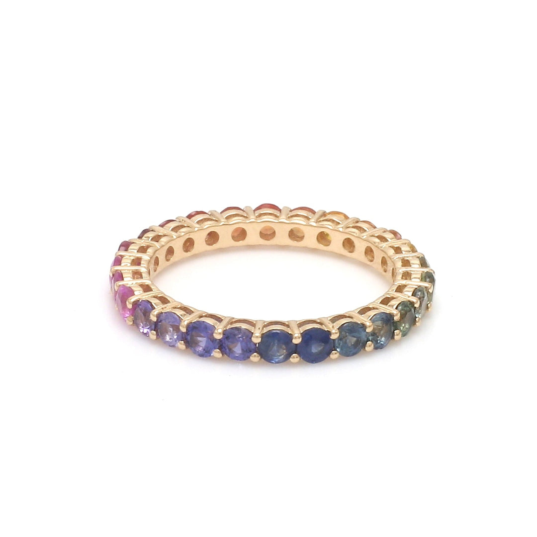 Rainbow Sapphire Round Shared Prong Ring - qivii