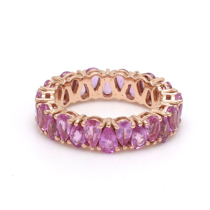 Pink Sapphire Pear Upside Down Eternity Band Ring - qivii
