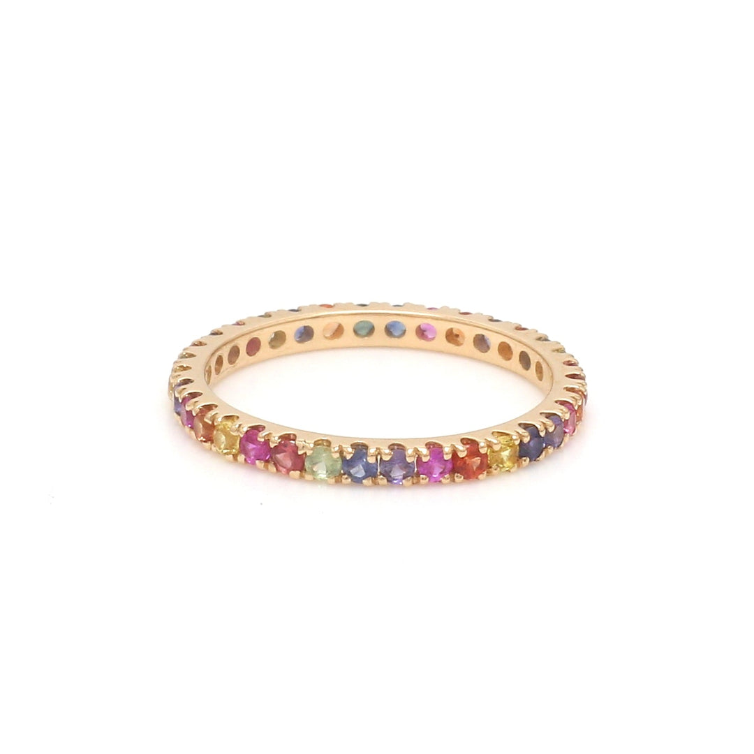 Rainbow Sapphire Round Random Thin Ring - qivii