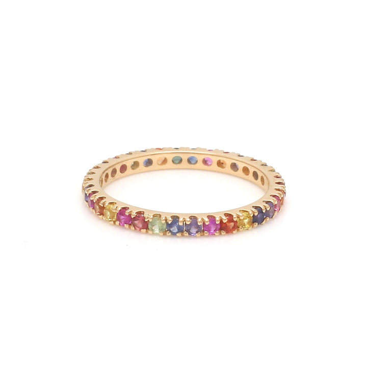 Rainbow Sapphire Round Random Thin Ring - qivii