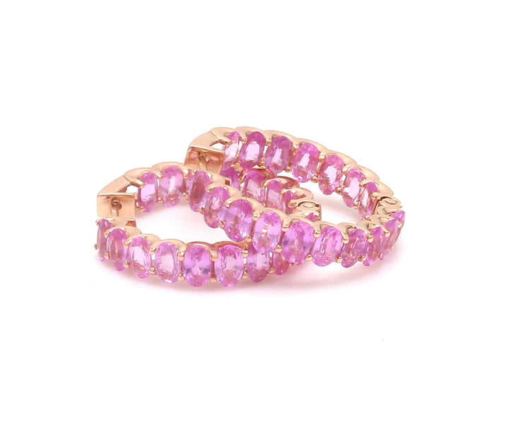 Pink Sapphire Oval Mini Hoops - qivii