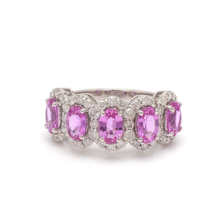 Pink Sapphire Oval Diamond Five Stone Ring - qivii