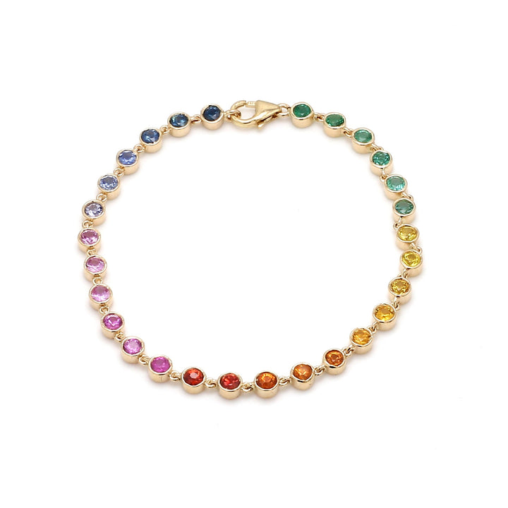 Rainbow Sapphire Emerald Link Chain Bracelet - qivii