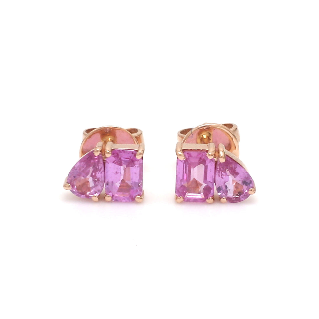 Pink Sapphire Octagon And Pear Two Stone Studs Earring - qivii