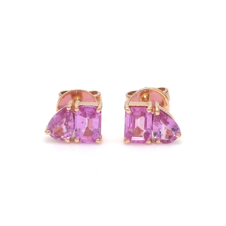 Pink Sapphire Octagon And Pear Two Stone Studs Earring - qivii
