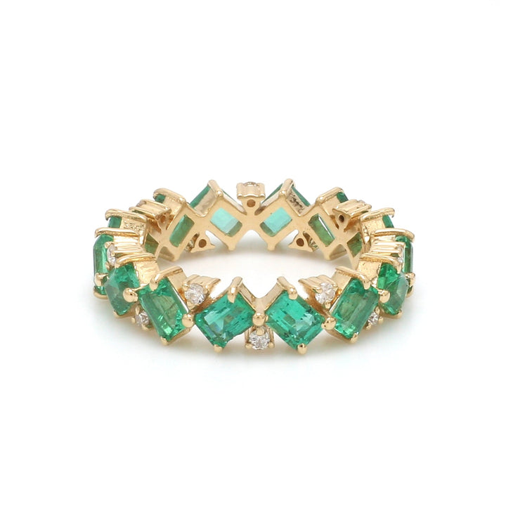 Emerald and Diamond Octagon Diagonal Ring - qivii