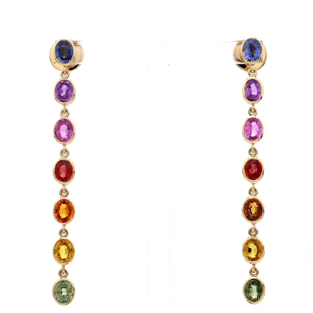 Rainbow Sapphire Bezel Set Oval Link Earrings - qivii