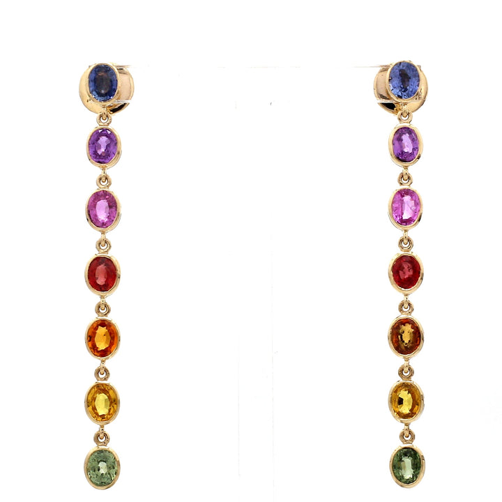 Rainbow Sapphire Bezel Set Oval Link Earrings - qivii