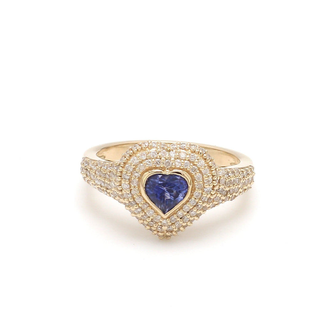 Blue Sapphire Heart Pinky Ring - qivii