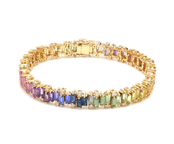 Rainbow Sapphire Baguette Zig Zag Bracelet - qivii