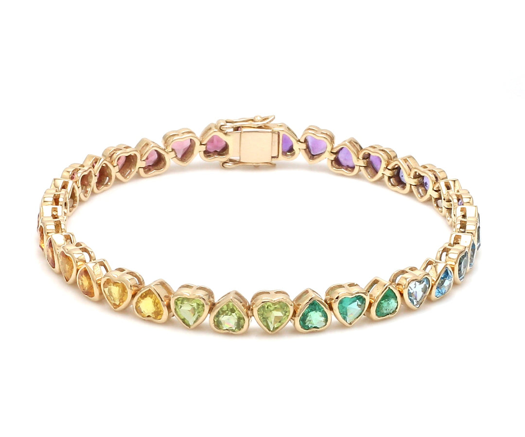 Rainbow Gemstone Heart Bezel Set Bracelet - qivii