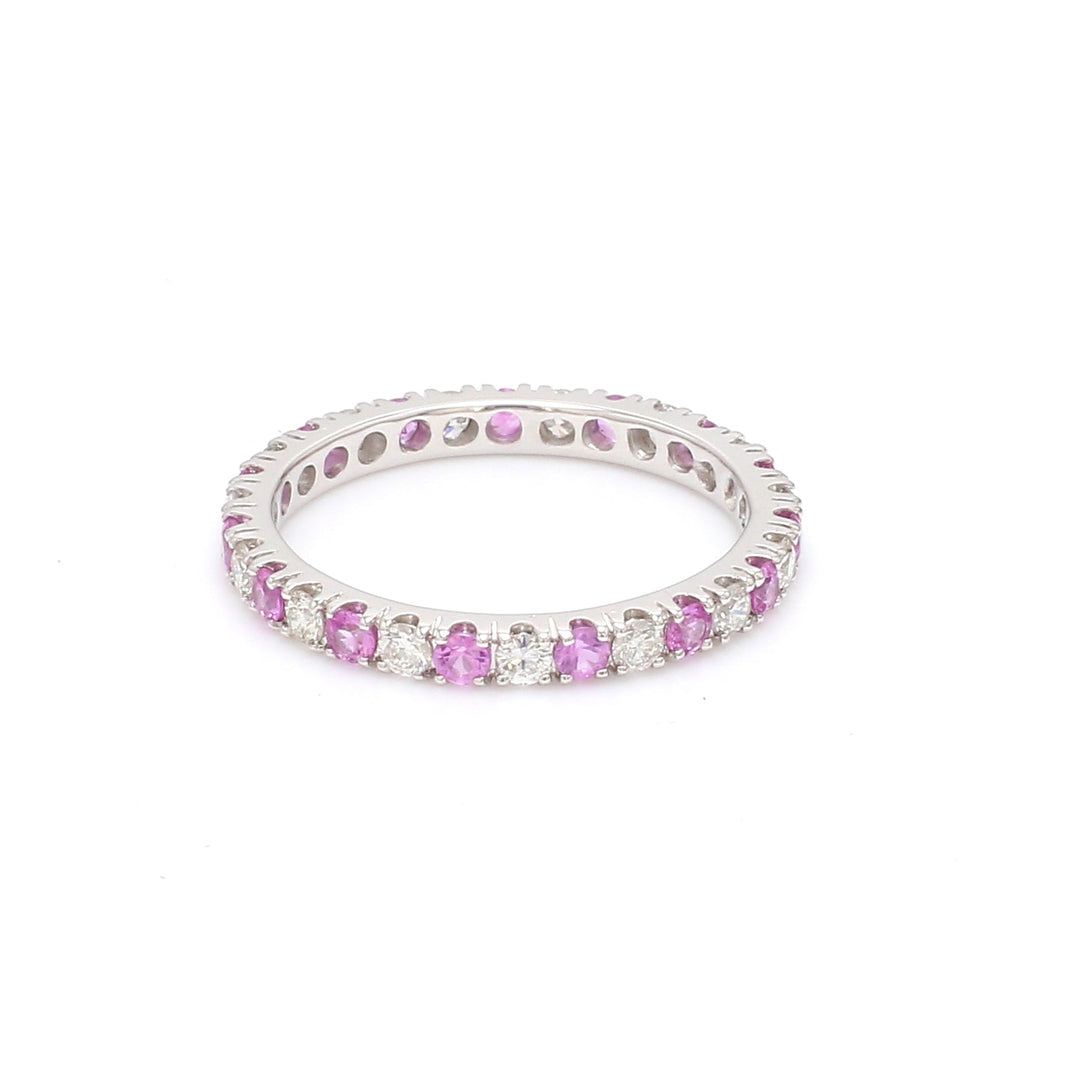 Pink Sapphire Round Alternate Diamond Ring - qivii
