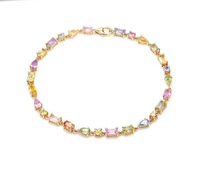 Rainbow Sapphire Pastel Shade Mix Shape Tennis Bracelet - qivii