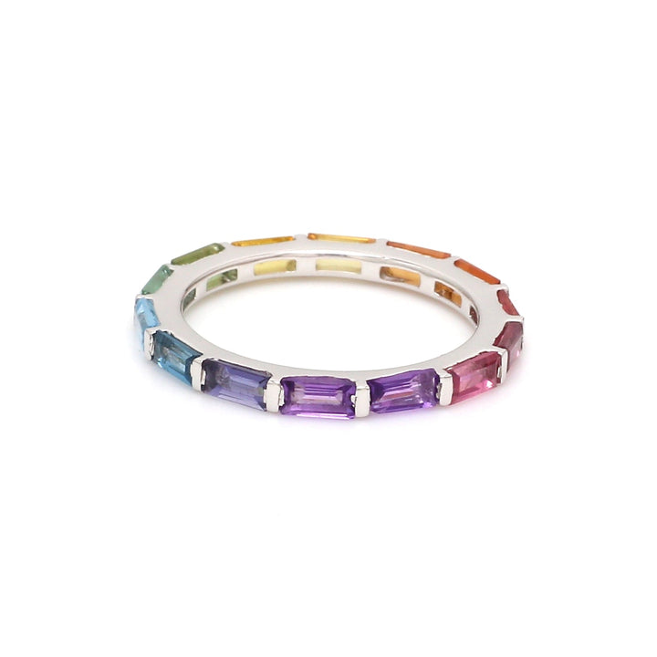 Rainbow Gemstone Horizontal Baguette Ring - qivii