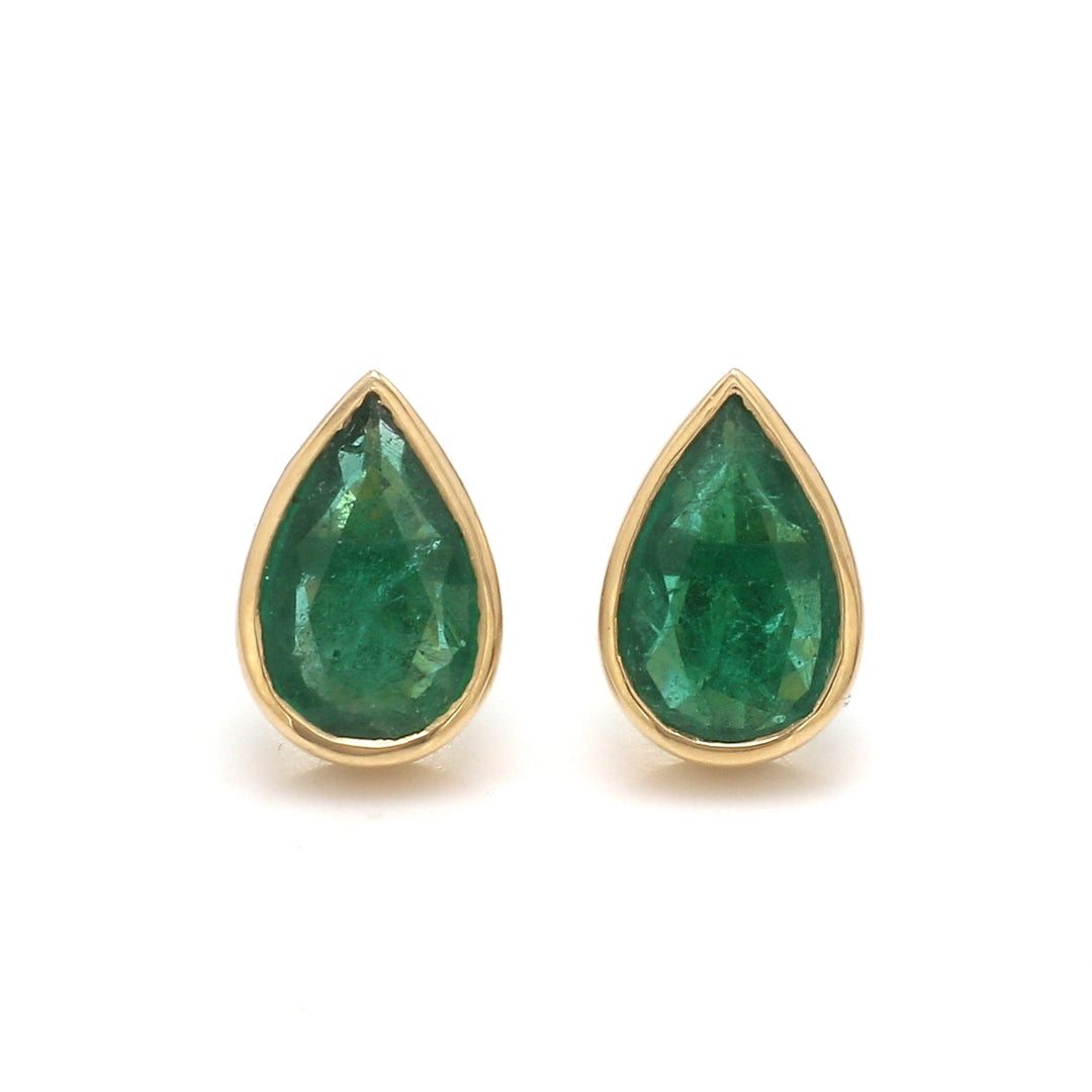 Emerald Pear Bezel Set Studs - qivii