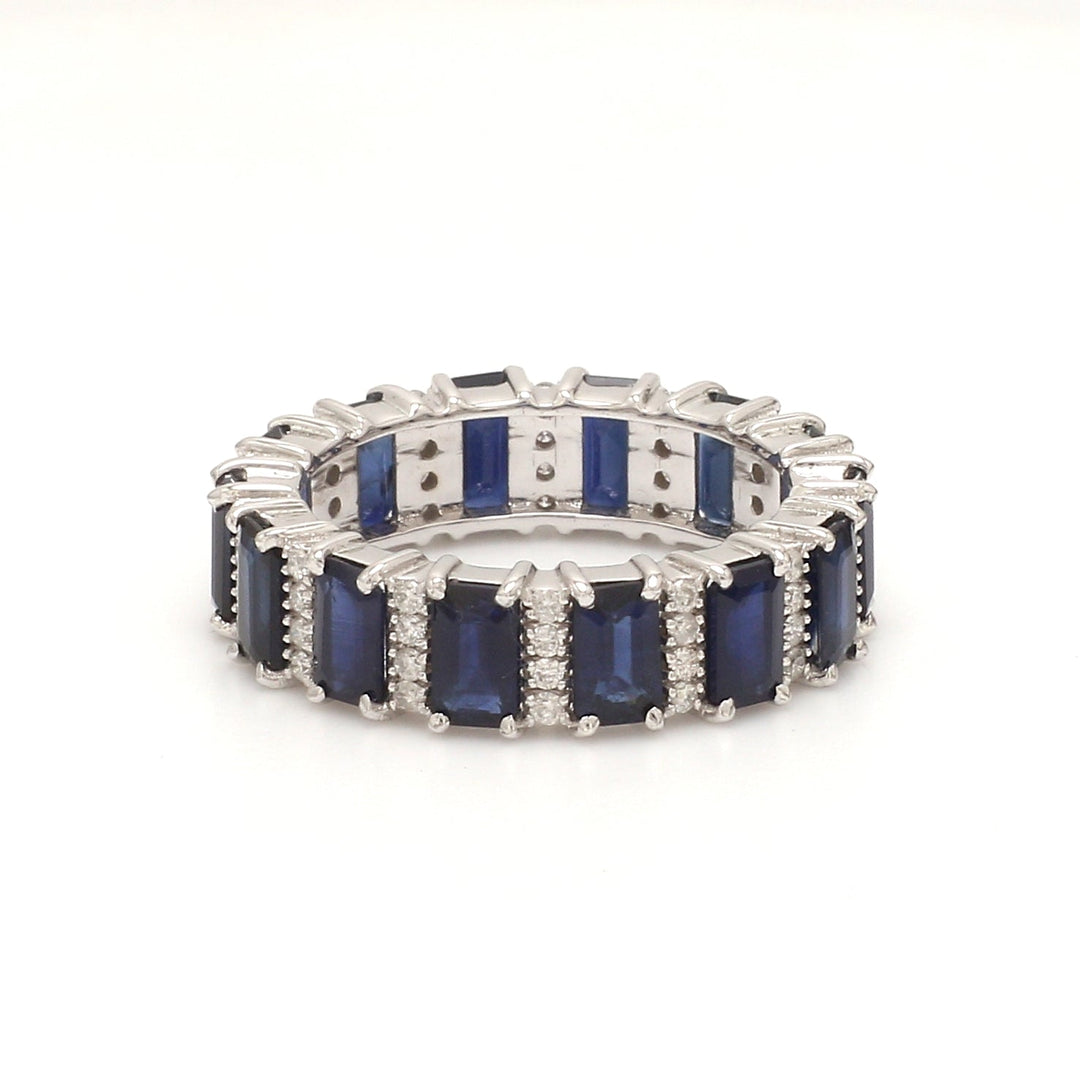 Blue Sapphire and Diamond Alternate Ring - qivii