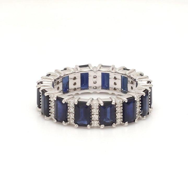 Blue Sapphire and Diamond Alternate Ring - qivii