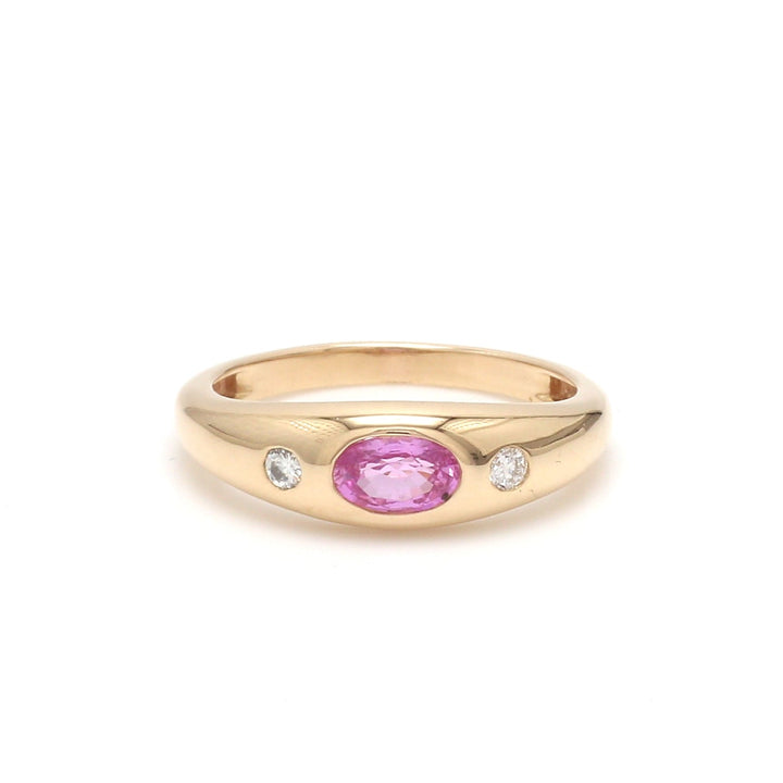 Pink Sapphire Oval Round Diamond Mini Chunky Ring - qivii