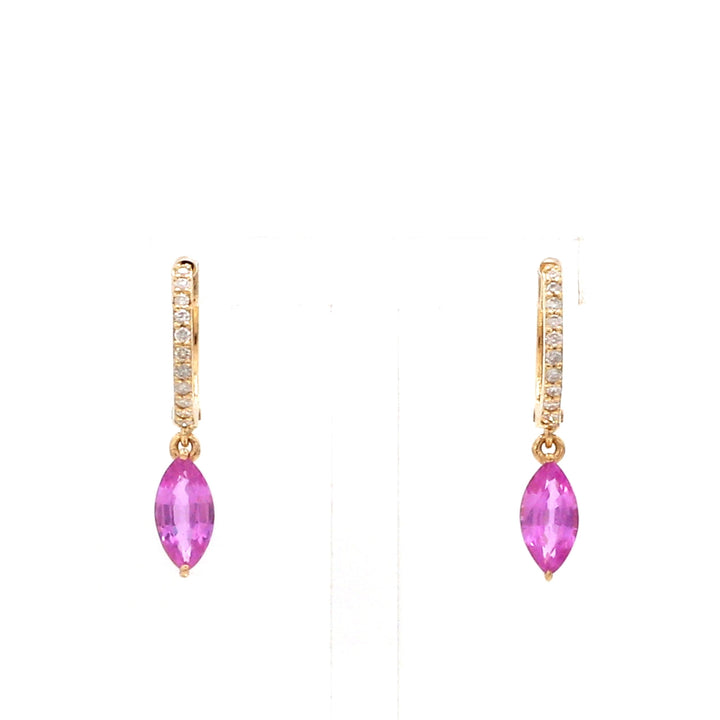 Pink Sapphire Marquise Mini Huggies Earrings - qivii
