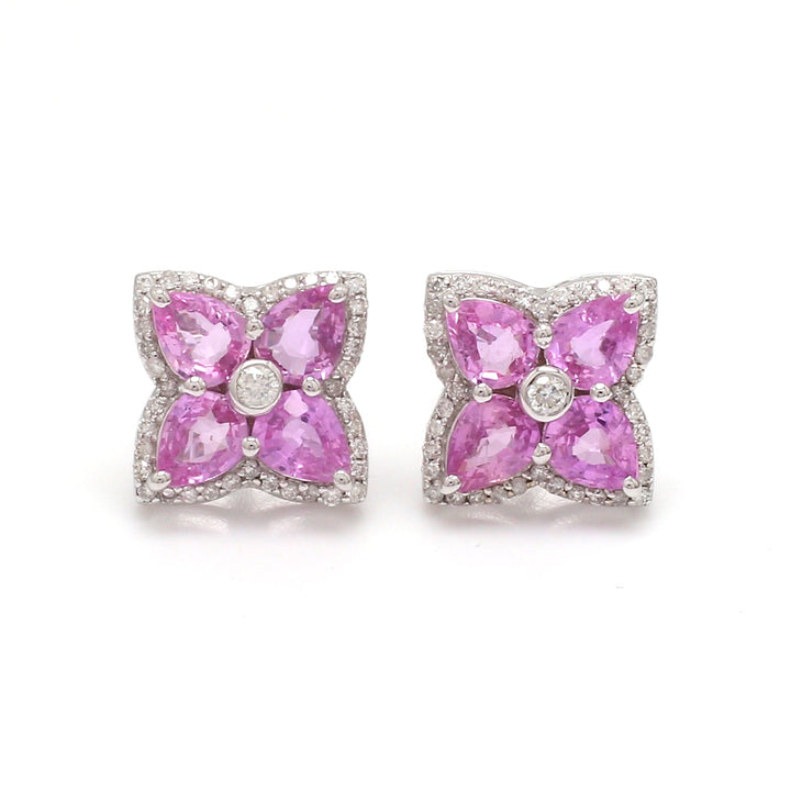 Pink Sapphire Diamond Pear Earring Studs - qivii