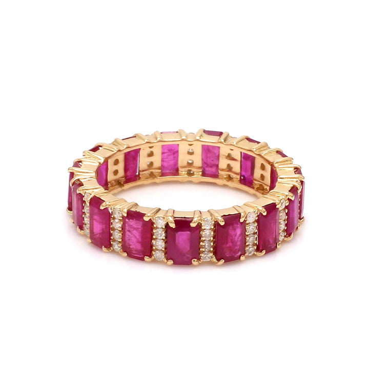 Real Ruby Diamond Emerald Cut Eternity Band Ring - qivii