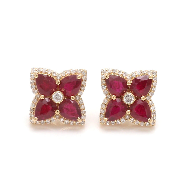 Ruby Pear Floral Studs With Diamond - qivii