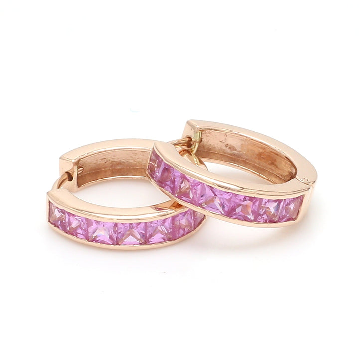 Pink Sapphire Princess Cut Huggies - qivii