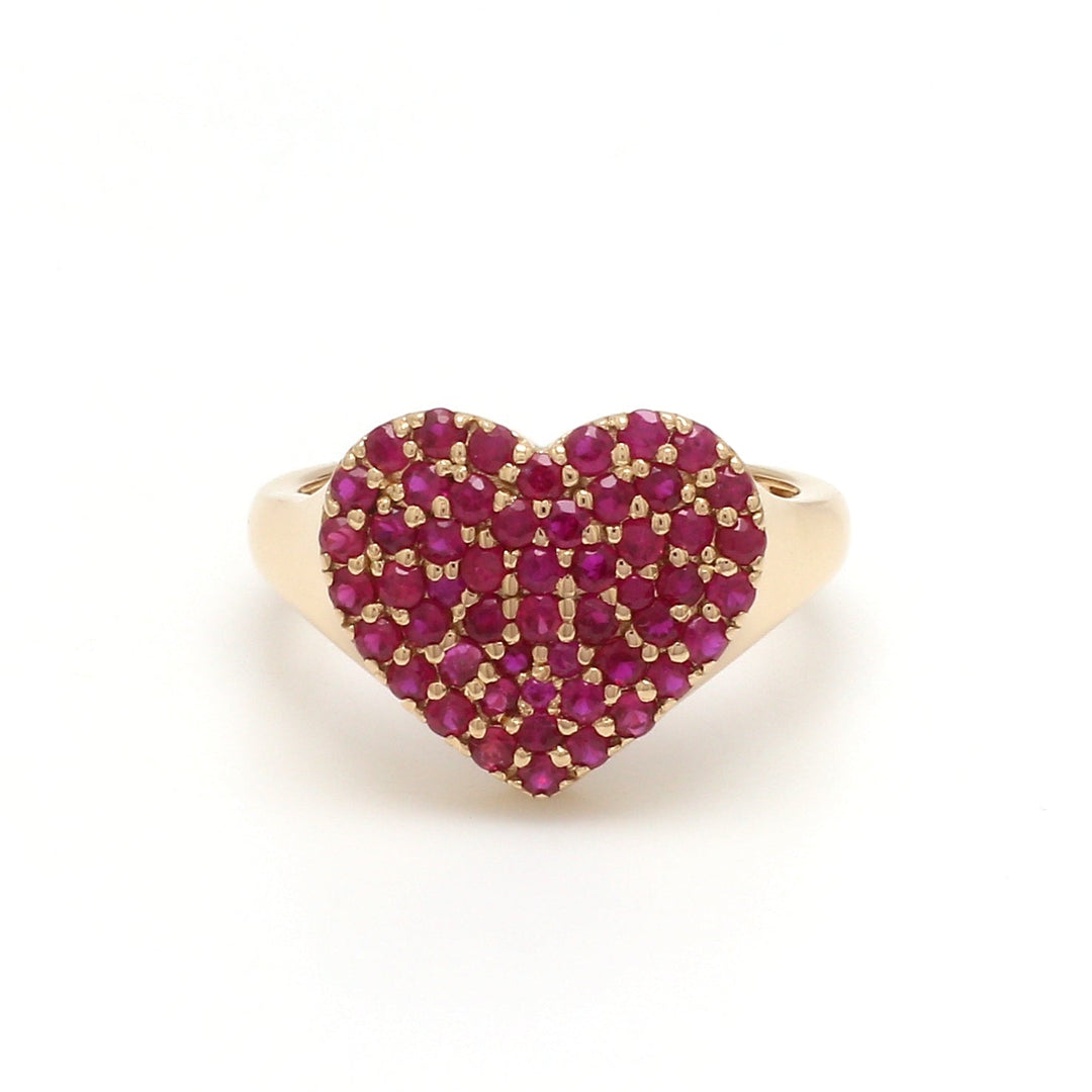 Ruby Round Cut Heart Shape Signet Ring Gold - qivii