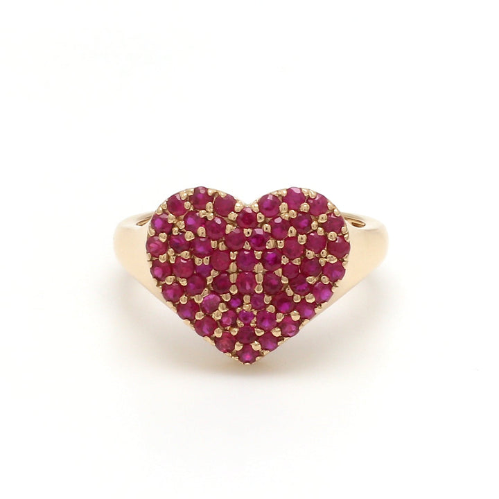 Ruby Round Cut Heart Shape Signet Ring Gold - qivii