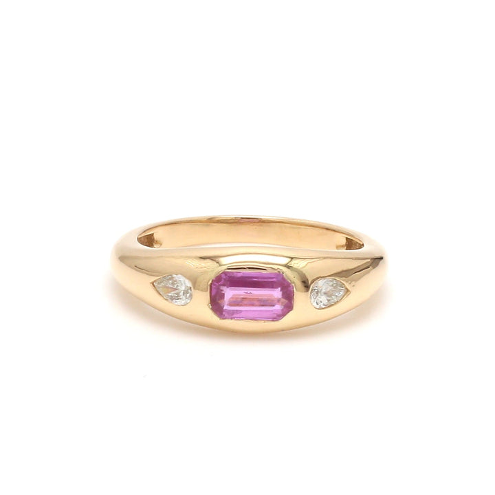 Pink Sapphire Octagon Pear Diamond Mini Chunky Ring - qivii