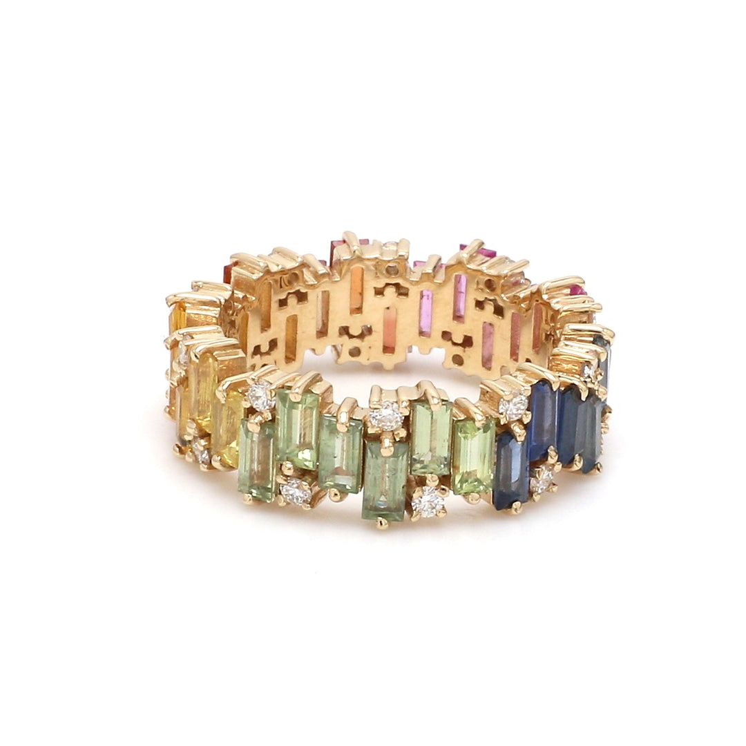 Rainbow Sapphire Baguette and Diamond Ring - qivii