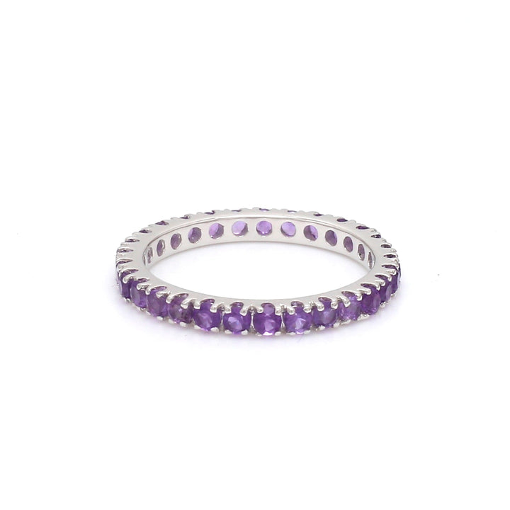 Amethyst Round Thin Eternity Band Ring - qivii