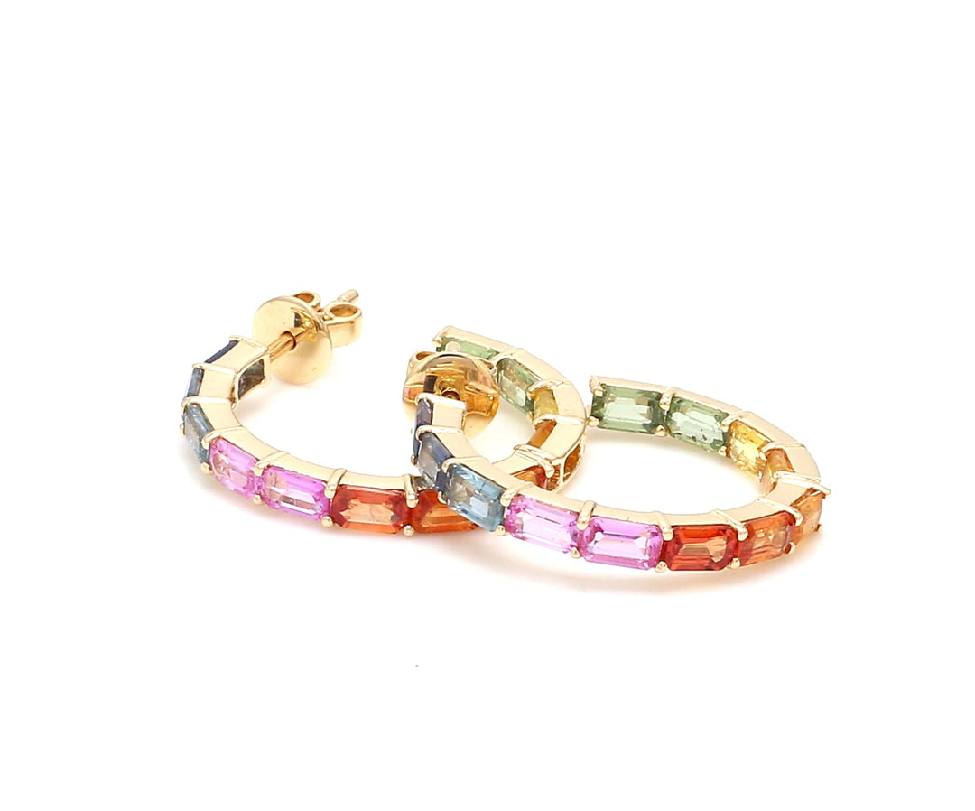 Rainbow Sapphire Thin Octagon Hoops - qivii