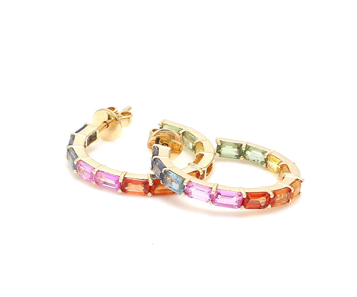 Rainbow Sapphire Thin Octagon Hoops - qivii