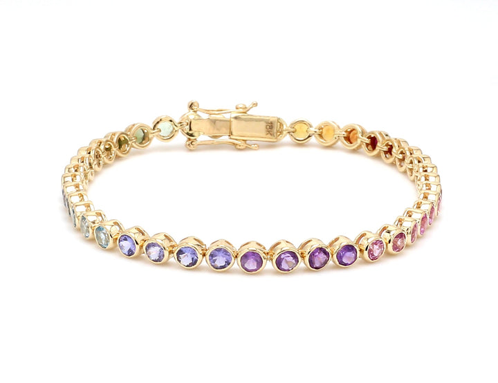 Rainbow Gemstone Round Bezel Set Bracelet - qivii