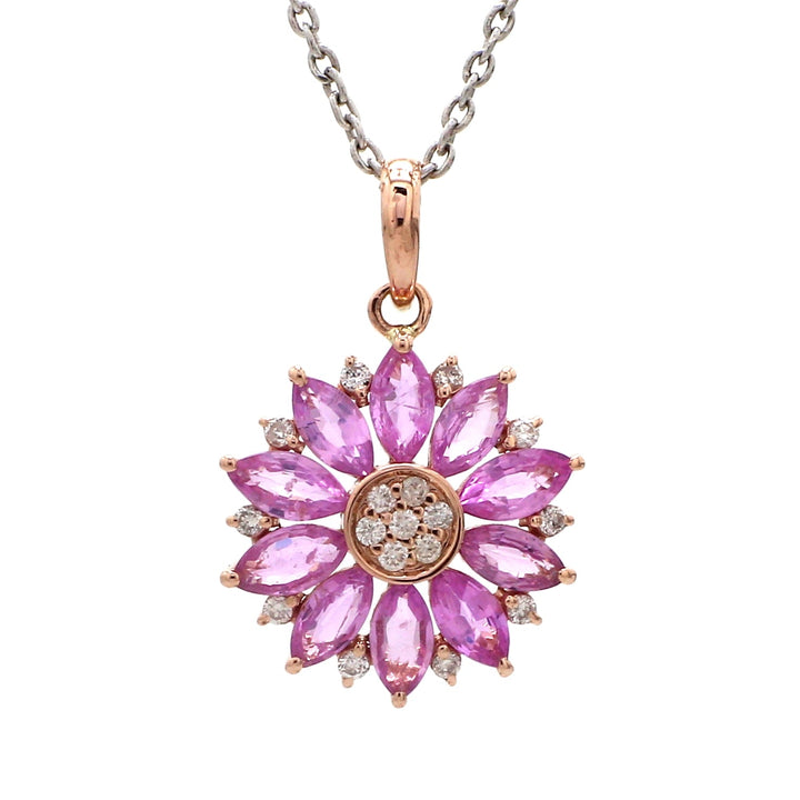 Pink Sapphire Flower Diamond Pendant Gold - qivii