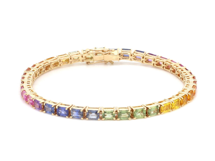 Rainbow Sapphire East West Emerald Cut Bracelet - qivii