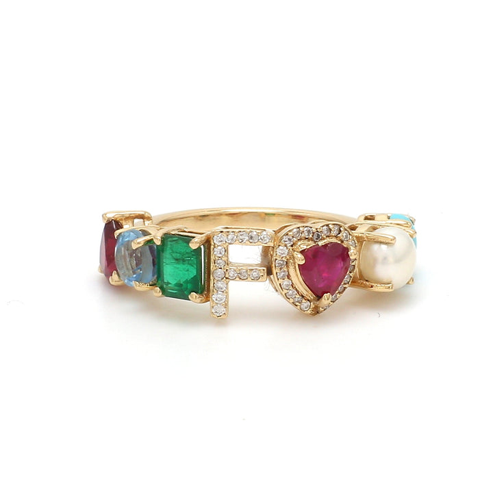 Custom Letter Birthstone Ring - qivii