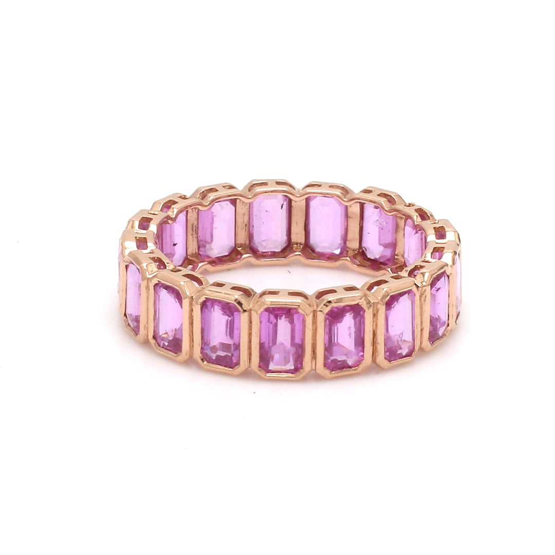 Pink Sapphire Emerald Cut Bezel Set Ring - qivii