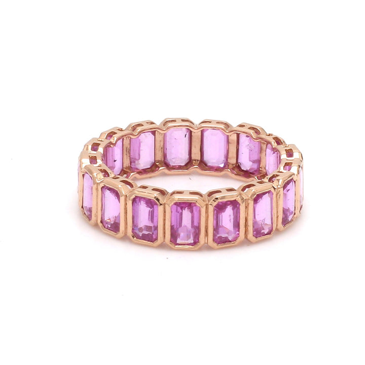 Pink Sapphire Emerald Cut Bezel Set Ring - qivii
