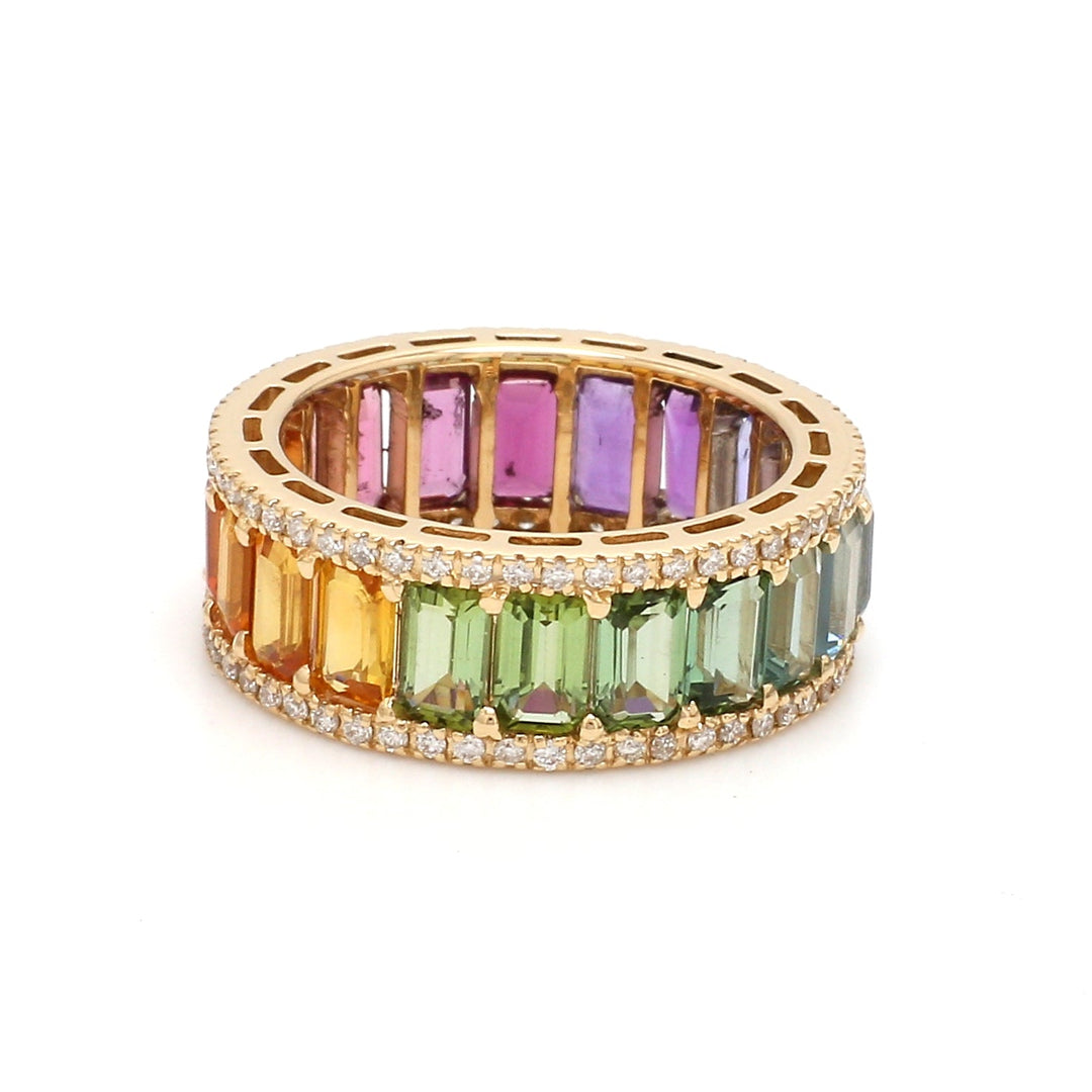 Rainbow Gemstone Octagon and Diamond Ring - qivii
