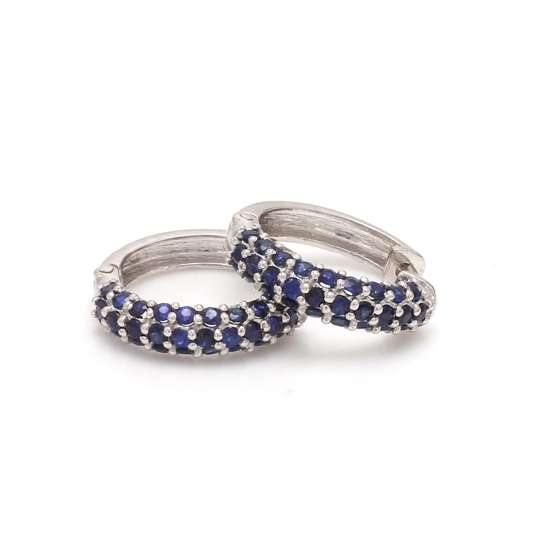 Blue Sapphire Mini Pave Huggies - qivii
