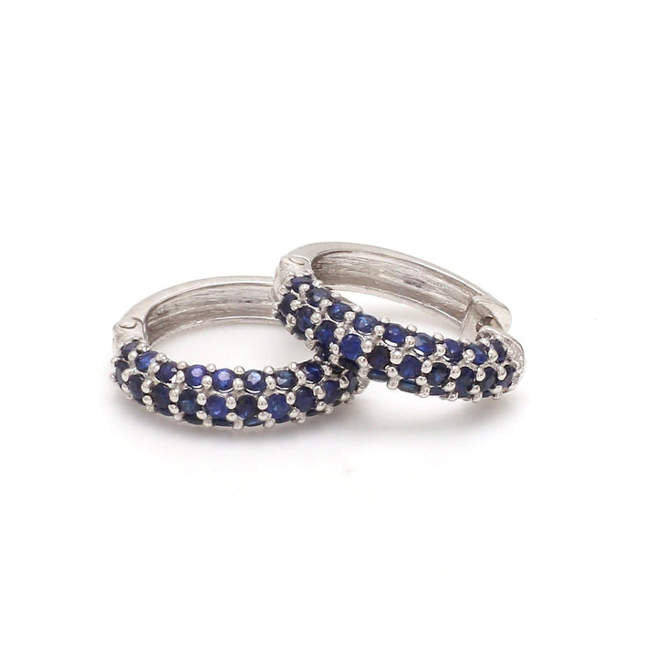 Blue Sapphire Mini Pave Huggies - qivii