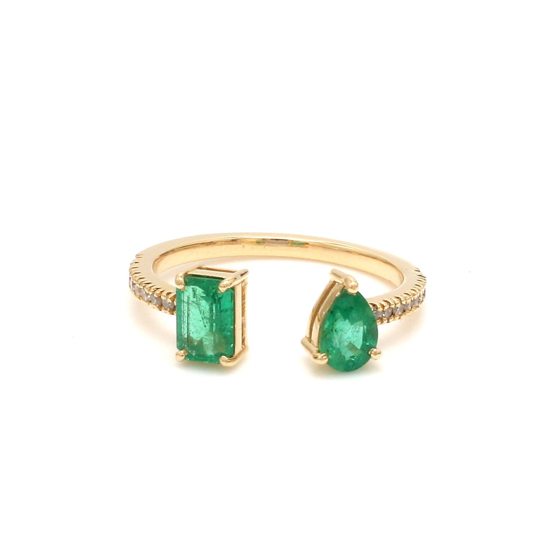 Emerald Octagon Pear Diamond Open Ring - qivii