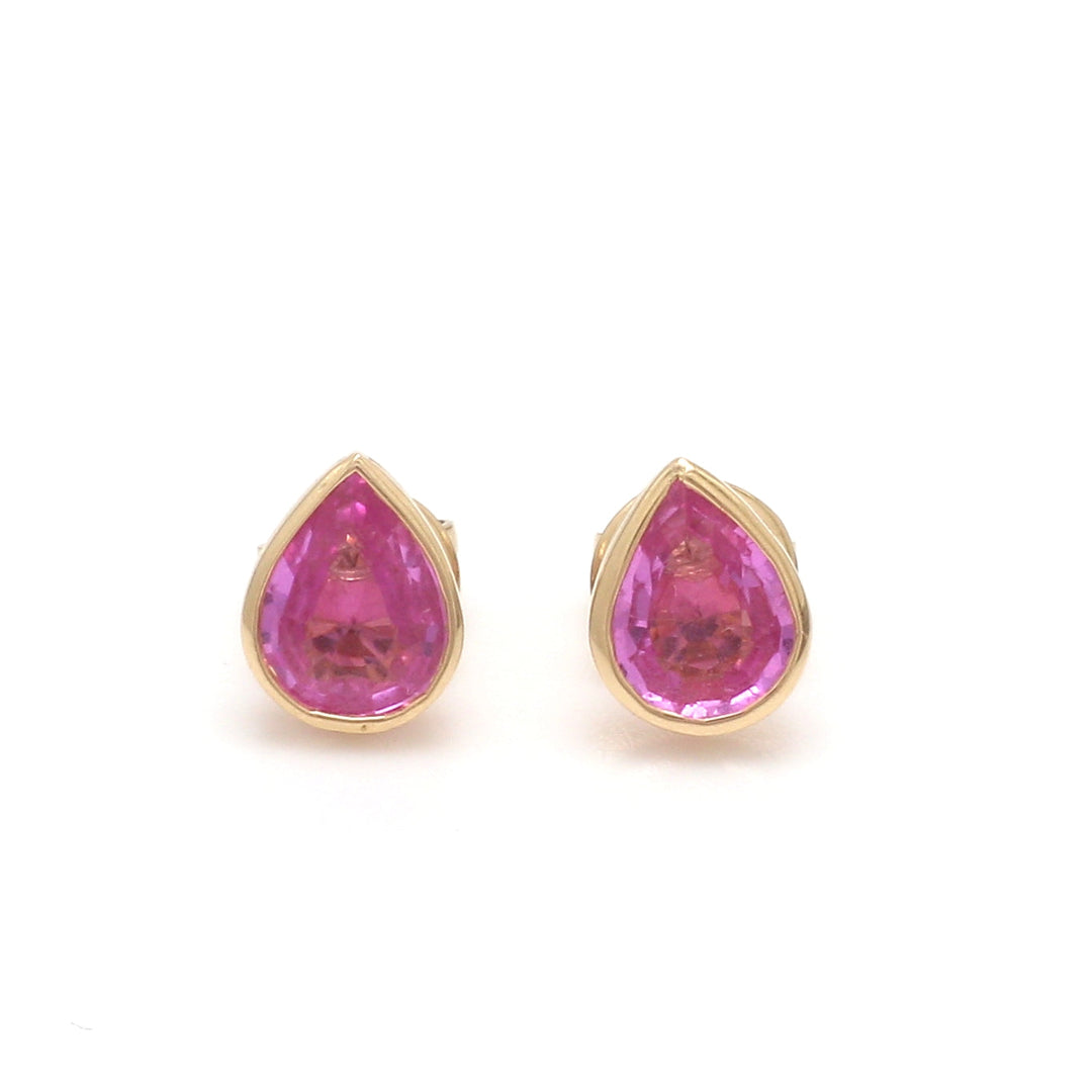 Pink Sapphire Pear Shape Bezel Set Studs - qivii